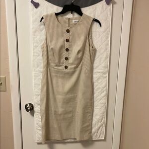 Calvin Klein Cream Buttoned Sheath Dress Sleeveless Midi
